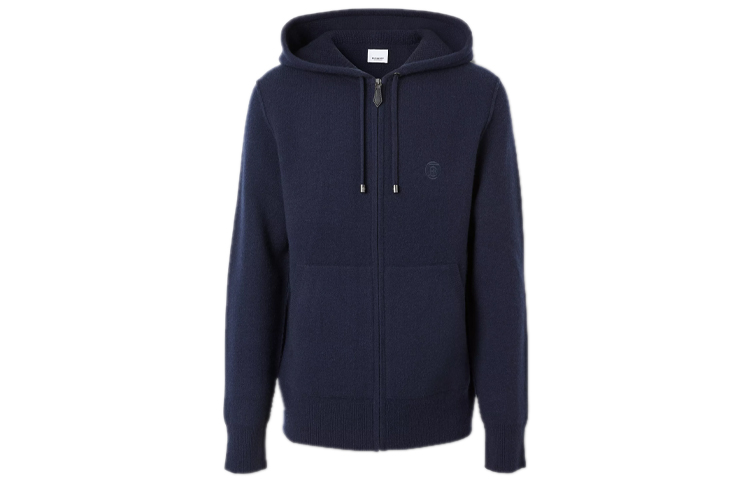 Burberry Navy Blue Hoodie with Logo and Zip 80379341