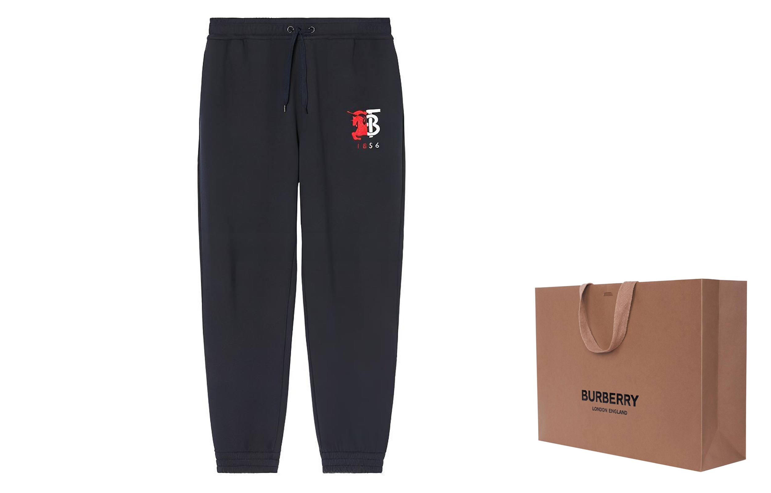 Shop Burberry 深藍色運動褲附TB刺繡標誌 80256511