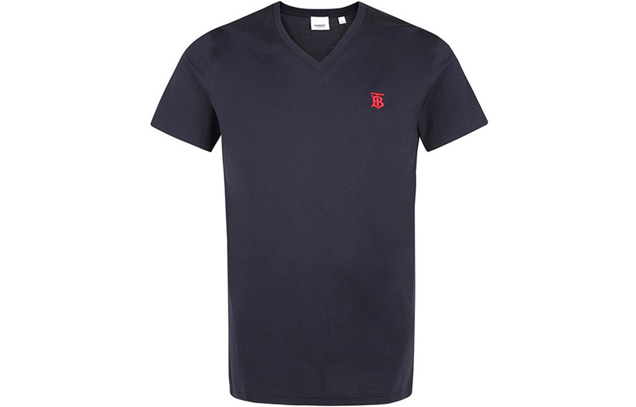 Burberry Navy Blue Letter Print V-Neck T-Shirt 80172561