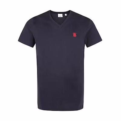 Burberry Navy Blue Letter Print V-Neck T-Shirt 80172561