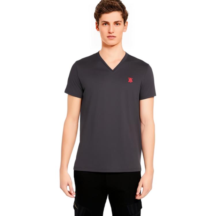 Burberry Navy Blue Letter Print V-Neck T-Shirt 80172561 圖 5