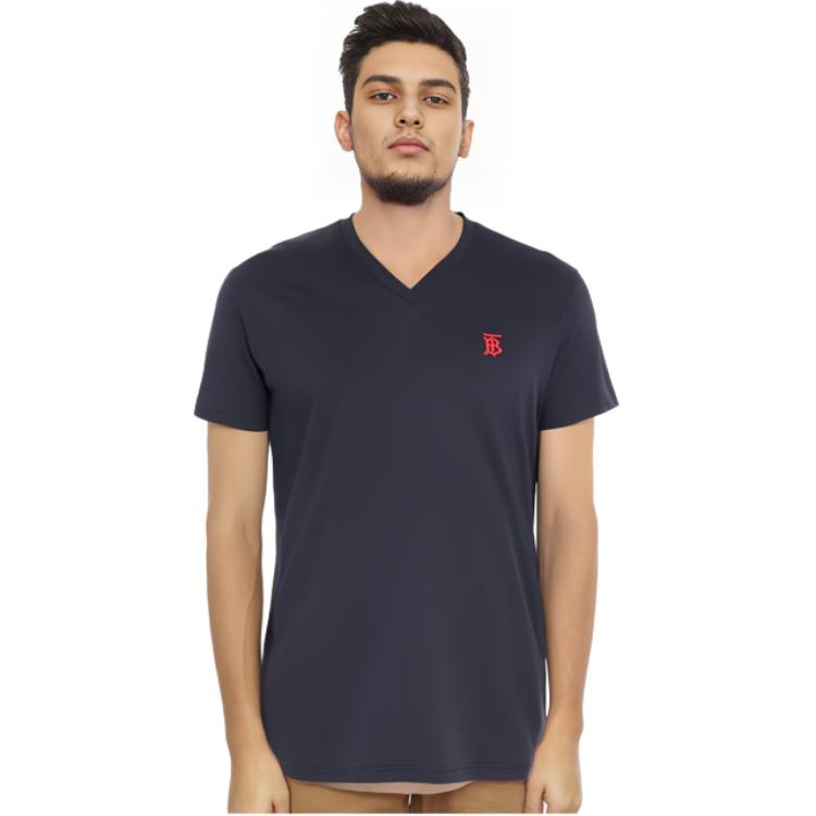 Burberry Navy Blue Letter Print V-Neck T-Shirt 80172561 圖 7