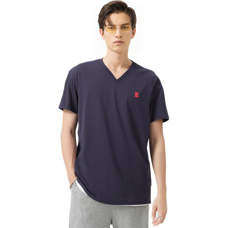 Burberry Navy Blue Letter Print V-Neck T-Shirt 80172561 圖 8