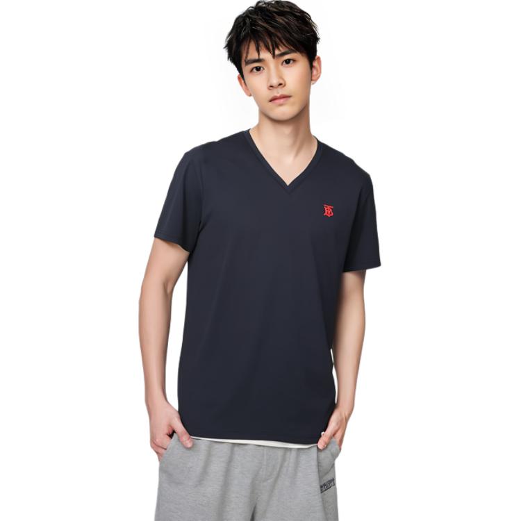 Burberry Navy Blue Letter Print V-Neck T-Shirt 80172561 圖 9