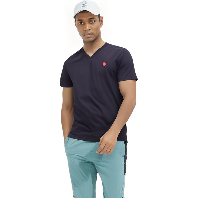 Burberry Navy Blue Letter Print V-Neck T-Shirt 80172561 圖 10