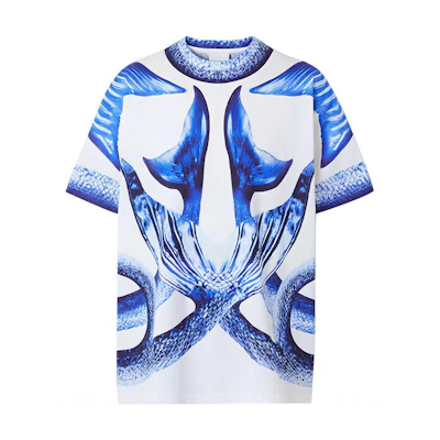 Burberry Navy Blue Mermaid Tail Print Loose Cotton T-Shirt. 80406861