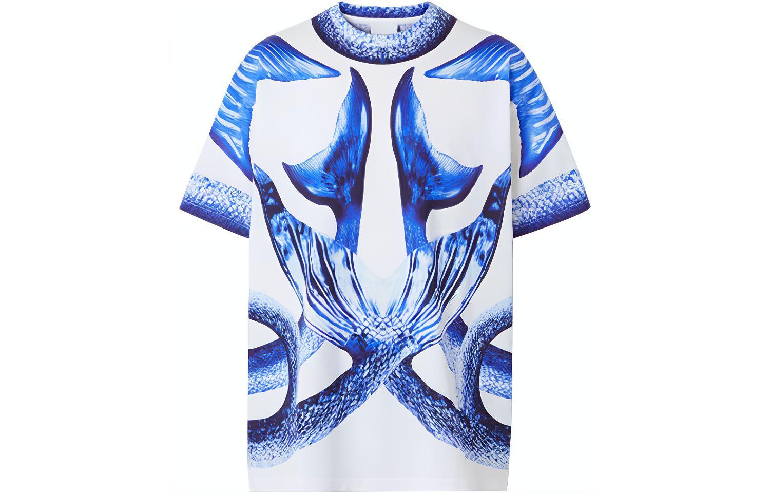 Order Burberry Kaos Cotton Longgar Navy Blue Motif Ekor Mermaid. 80406861