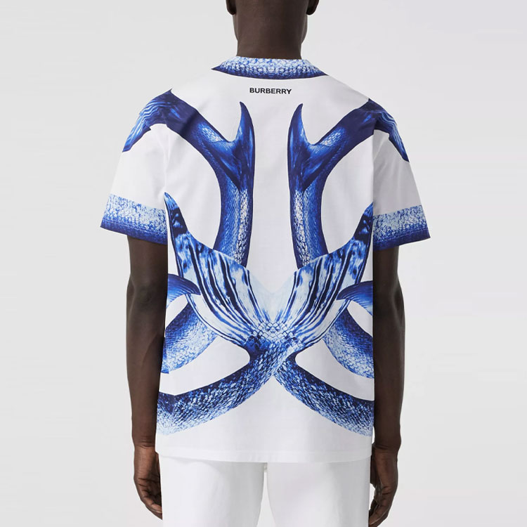 Shop Burberry Kaos Cotton Longgar Navy Blue Motif Ekor Mermaid. 80406861