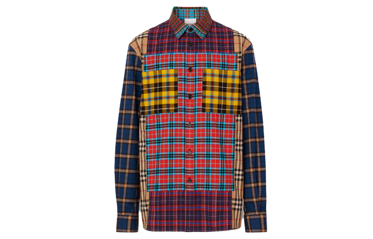 Burberry Navy Blue Plaid Colorblock Loose Fit Long Sleeve Shirt 80343781 圖 2