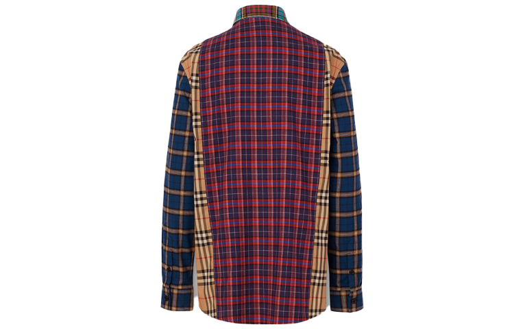 Burberry Navy Blue Plaid Colorblock Loose Fit Long Sleeve Shirt 80343781 圖 3