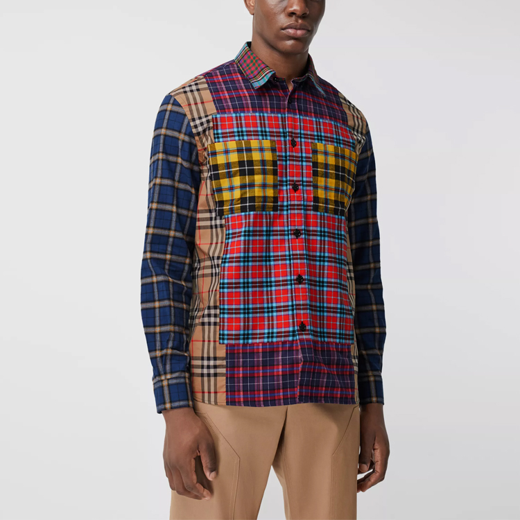 Burberry Navy Blue Plaid Colorblock Loose Fit Long Sleeve Shirt 80343781 圖 4