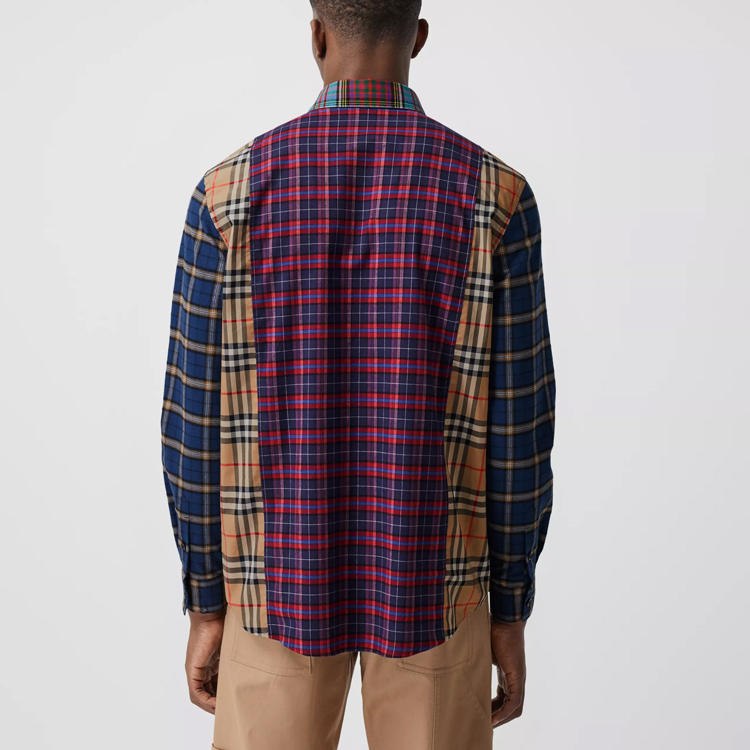 Burberry Navy Blue Plaid Colorblock Loose Fit Long Sleeve Shirt 80343781 圖 5