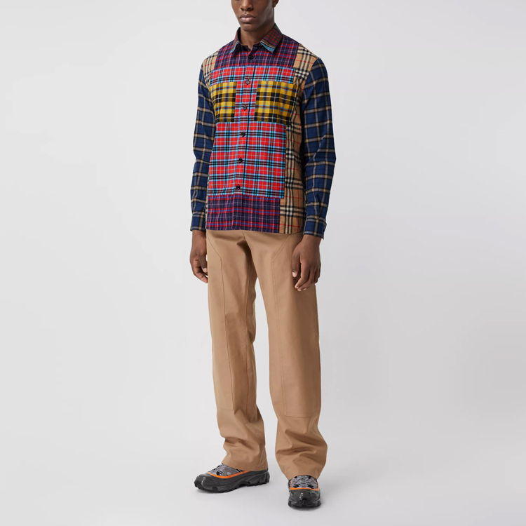 Burberry Navy Blue Plaid Colorblock Loose Fit Long Sleeve Shirt 80343781 圖 6