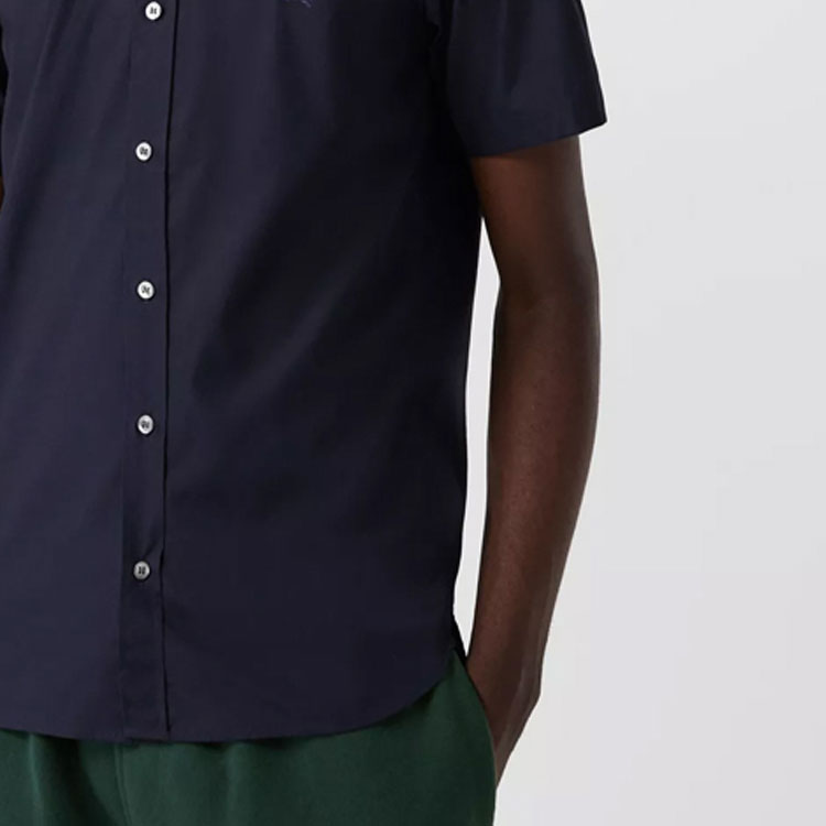 Cheap バーバリー ネイビーブルー シングルブレスト カジュアル 半袖シャツ 80030781