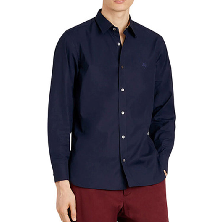 Shop Burberry Baju Kemeja Lengan Panjang Kasual Biru Navy Lelaki 39911571