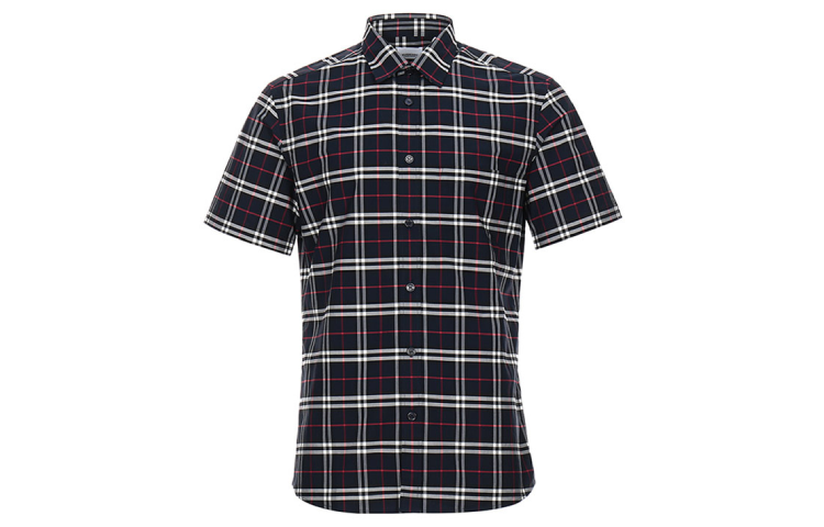 Burberry Navy Checkered Cotton Short Sleeve Shirt 80209641