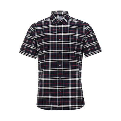 Burberry Navy Checkered Cotton Short Sleeve Shirt 80209641