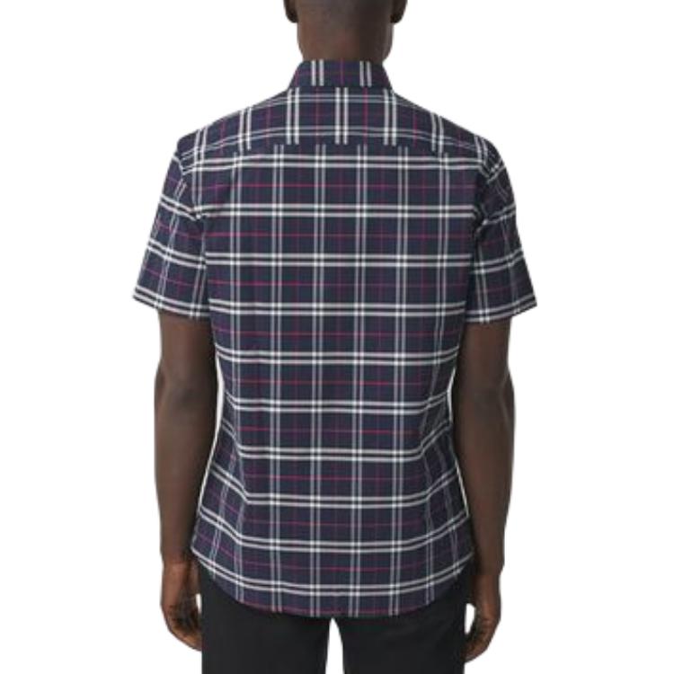 Sizing 버버리 네이비 체크 코튼 반팔 셔츠 80209641