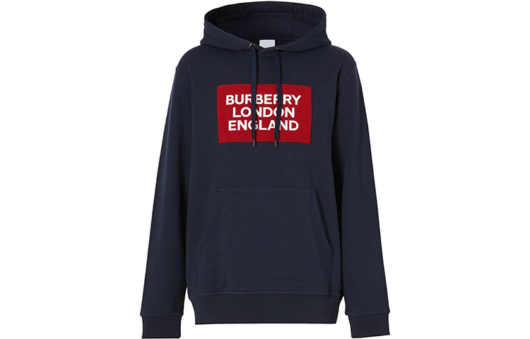 Burberry Navy Hoodie with Flocked Logo Applique 80219701