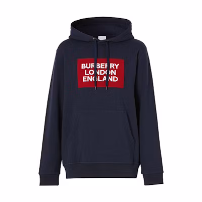 Burberry Navy Hoodie with Flocked Logo Applique 80219701