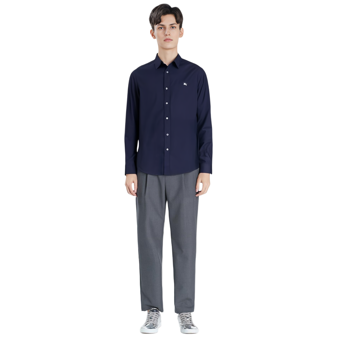 Burberry Navy Long Sleeve Casual Shirt with White Equestrian Logo. 80362931 圖 4