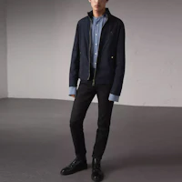 Shop Burberry 博柏利 深藍色防水拉鍊飛行外套-春季系列 39987721