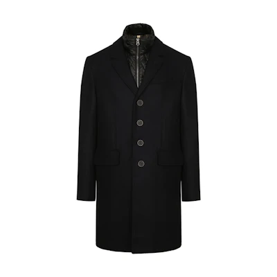 Burberry Navy Wool Single-Breasted Coat with Removable Liner 39414991