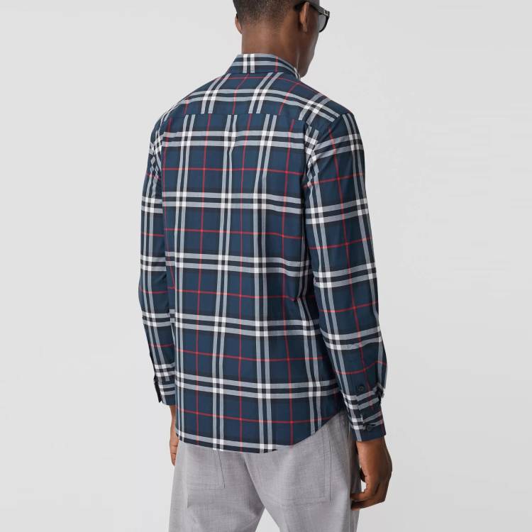 Burberry Navy Zebra Embroidered Check Cotton Shirt 80320631 圖 4