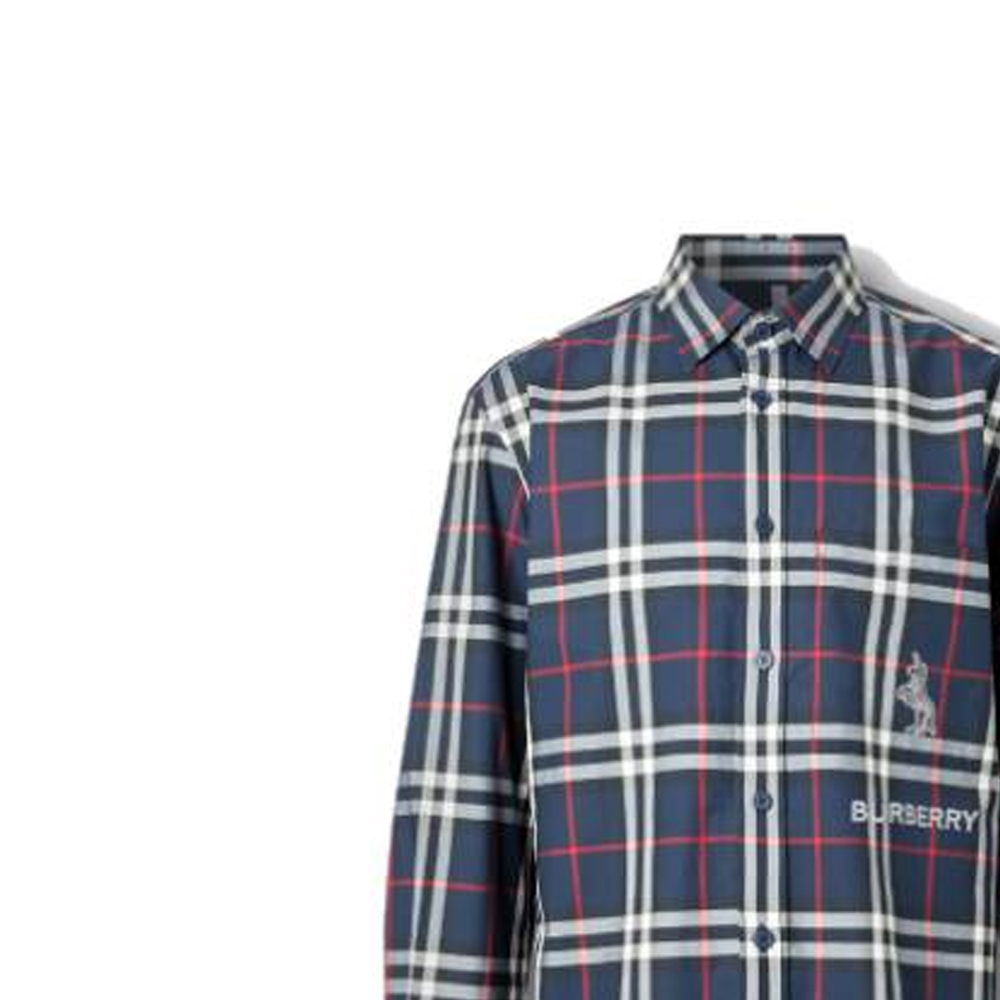 Burberry Navy Zebra Embroidered Check Cotton Shirt 80320631 圖 6