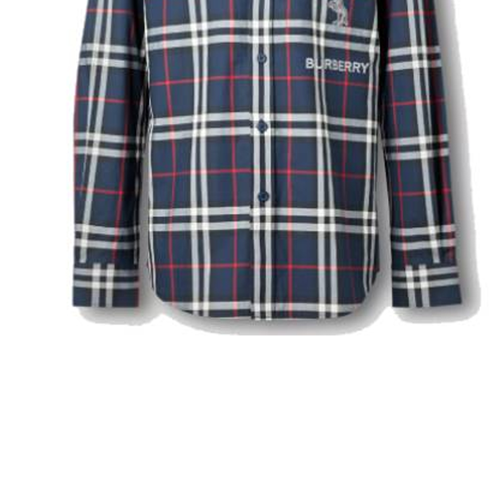 Burberry Navy Zebra Embroidered Check Cotton Shirt 80320631 圖 7