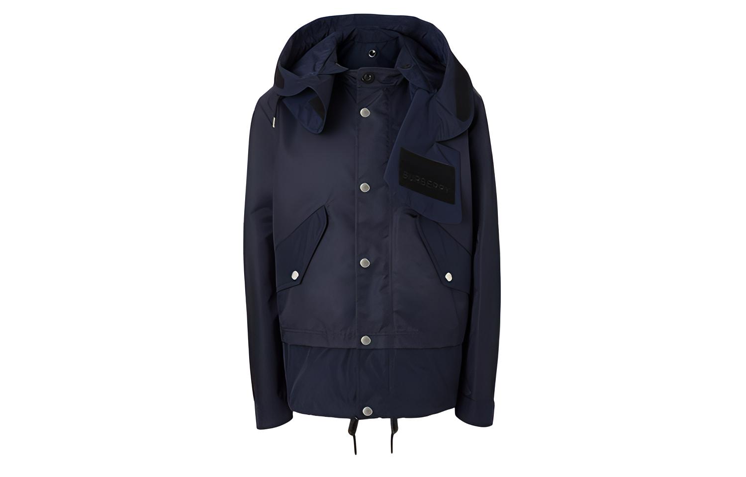 Burberry Nylon Twill Hooded Jacket in Navy Blue 80128321