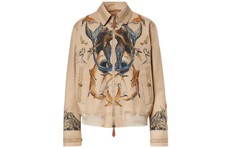 Burberry Ocean Sketch Print Zip-Up Jacket Midnight Navy Long Sleeve 80406741