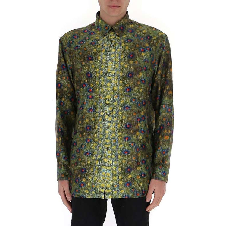 Shop Burberry Kemeja Lengan Panjang Cetak Sisik Ikan Hijau Zaitun 45676261