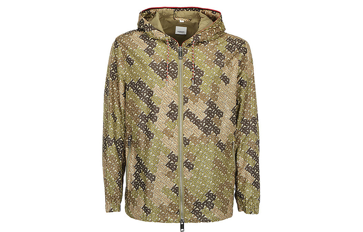 Burberry Olive Green Hooded Drawstring Zip-Up Casual Jacket 80163041