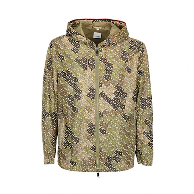 Burberry Olive Green Hooded Drawstring Zip-Up Casual Jacket 80163041