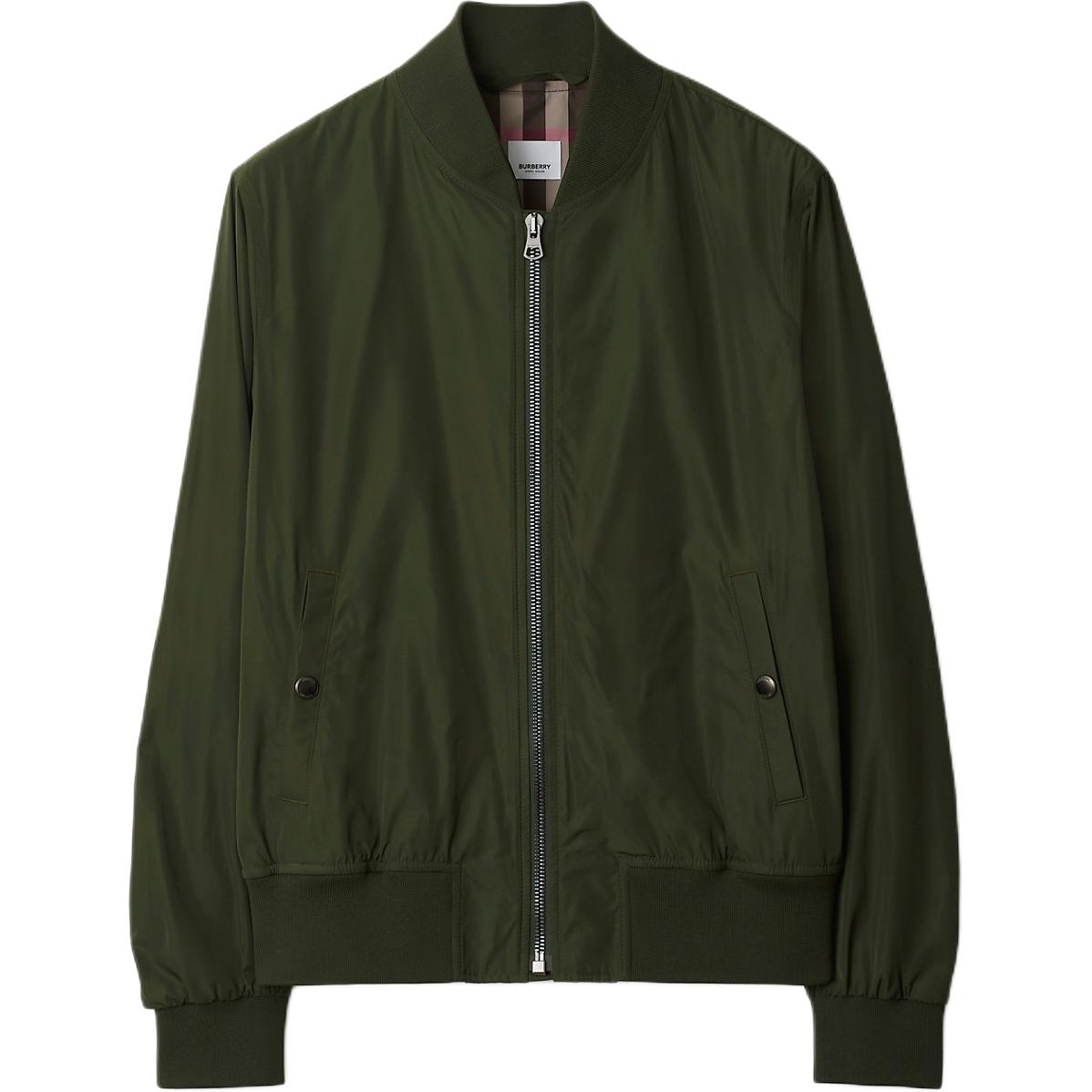 Burberry Olive Green Long-Sleeve Snap-Button Jacket with Side Pockets 80937791