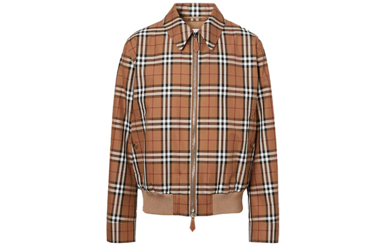Burberry Orange Check Jacket with Logo Applique 80385941