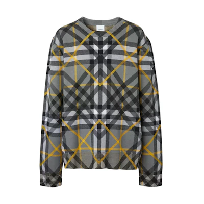 Burberry Oversized Layered Check Cotton Jacquard Sweater Storm Grey. 80651761