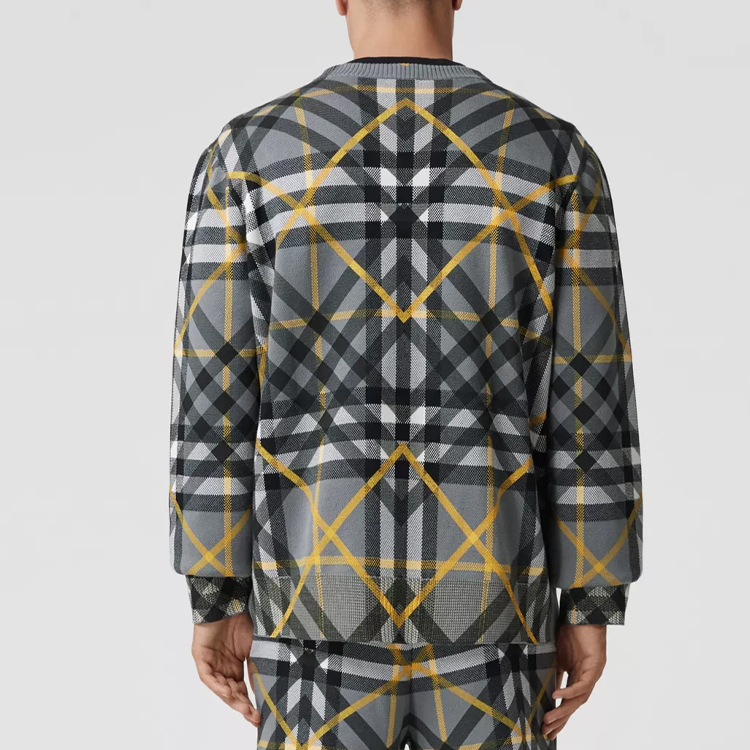 Shop Burberry Baju Cotton Jacquard Oversized Layered Check - Storm Grey. 80651761