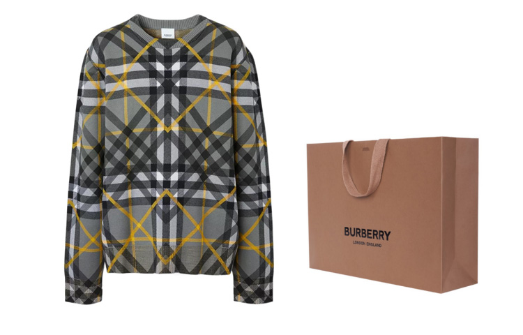 Cheap Burberry Baju Cotton Jacquard Oversized Layered Check - Storm Grey. 80651761