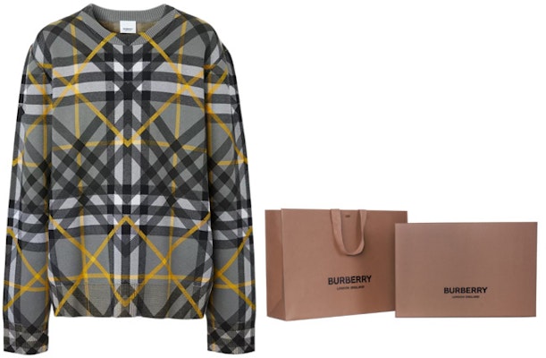 버버리 오버사이즈 체크 코튼 자카드 스웨터 스톰 그레이. 80651761 1