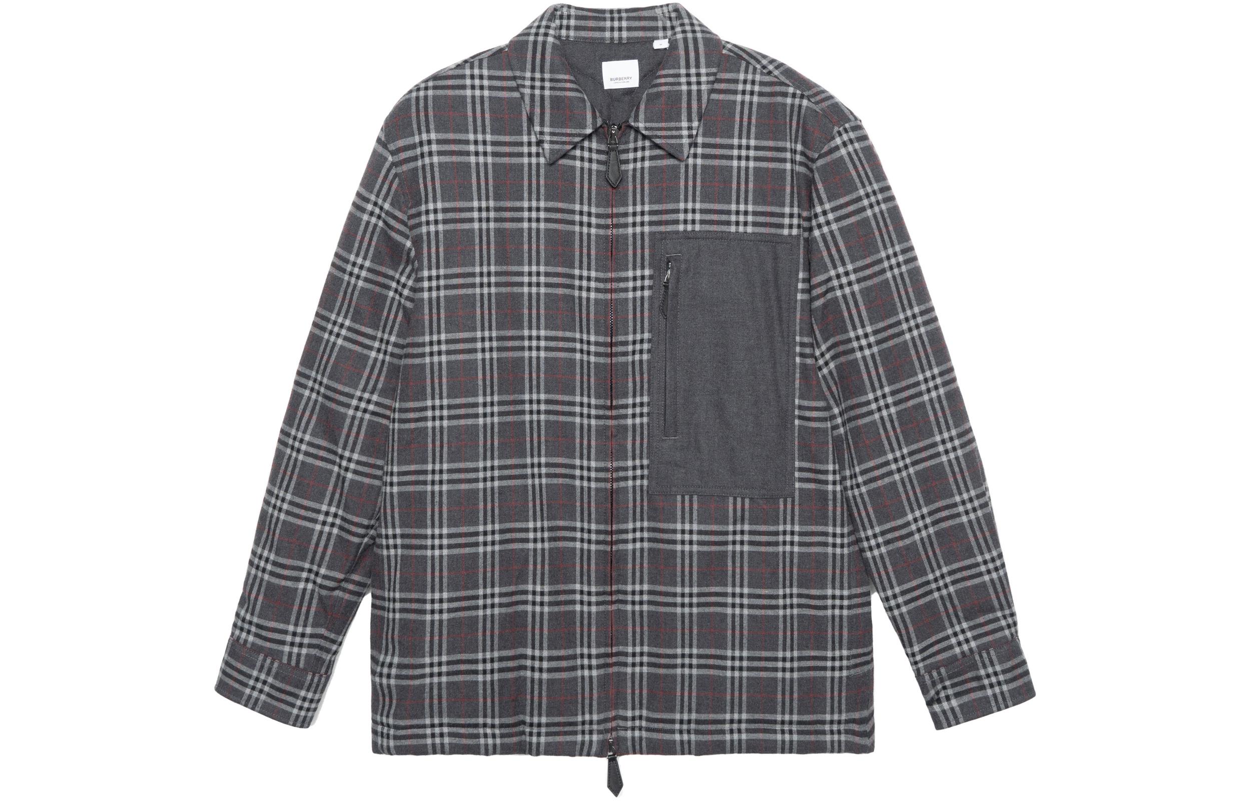 Burberry Patchwork Check Long-Sleeve Cotton Shirt Jacket - Charcoal Gray 80446561