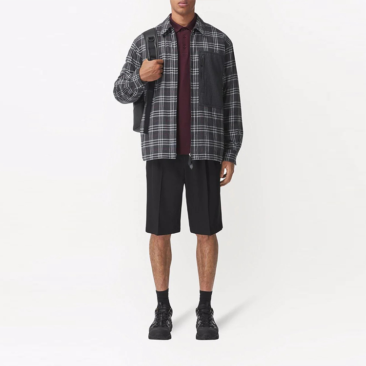 Burberry Patchwork Check Long-Sleeve Cotton Shirt Jacket - Charcoal Gray 80446561 圖 4