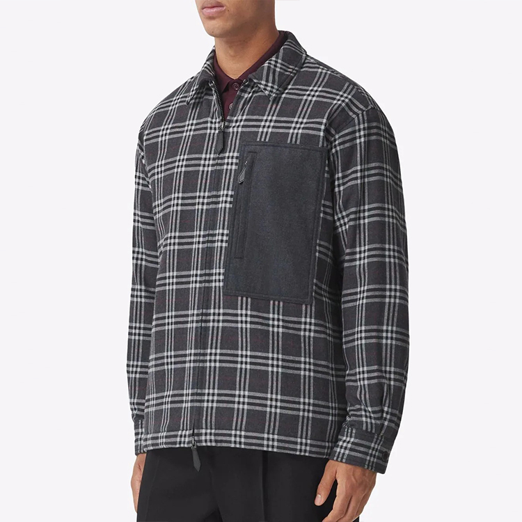 Burberry Patchwork Check Long-Sleeve Cotton Shirt Jacket - Charcoal Gray 80446561 圖 5