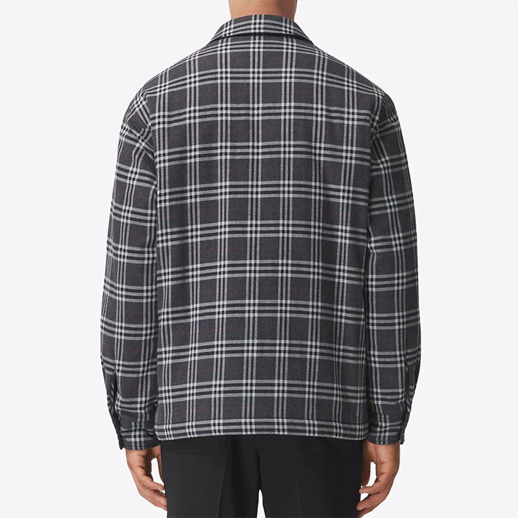 Burberry Patchwork Check Long-Sleeve Cotton Shirt Jacket - Charcoal Gray 80446561 圖 6