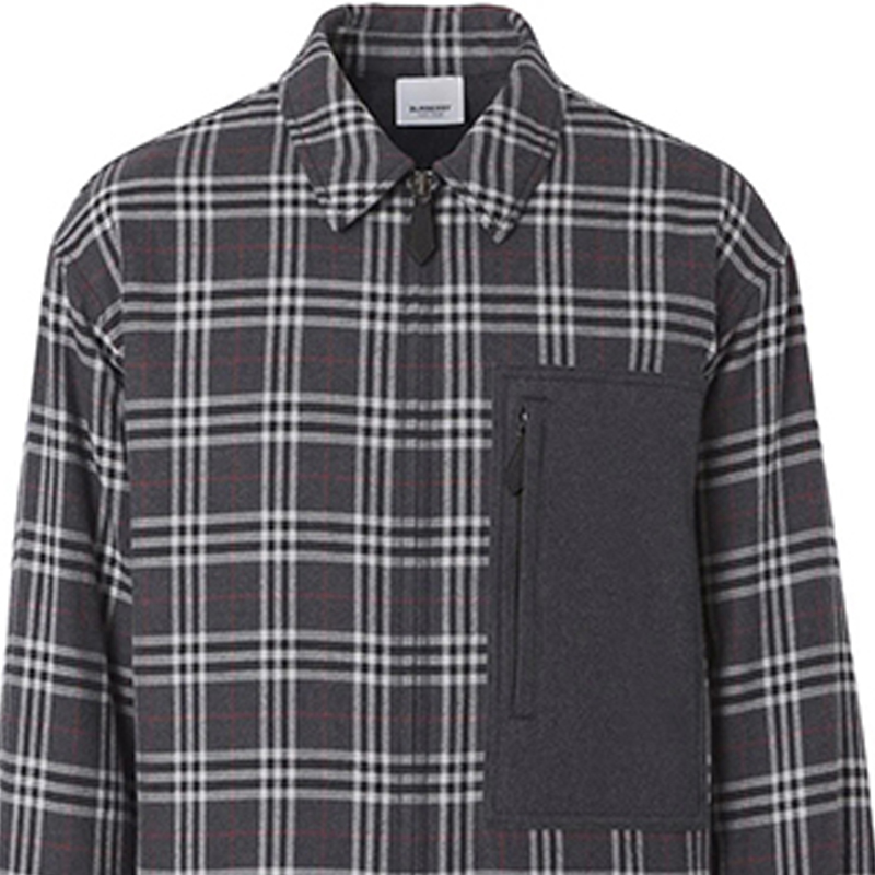Burberry Patchwork Check Long-Sleeve Cotton Shirt Jacket - Charcoal Gray 80446561 圖 7