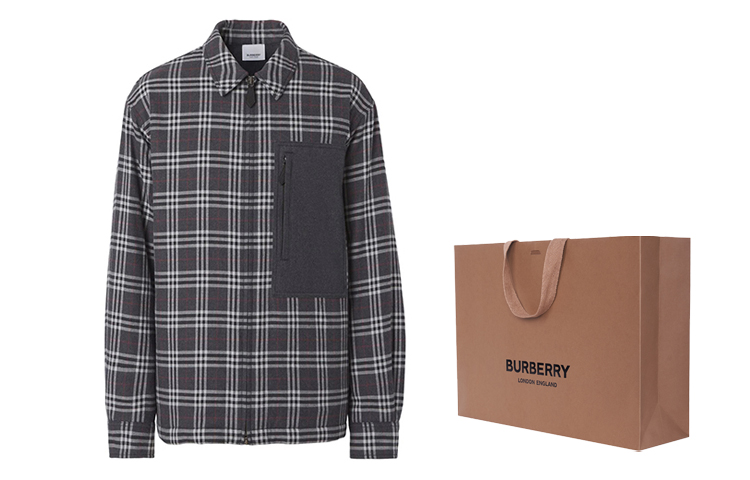 Burberry Patchwork Check Long-Sleeve Cotton Shirt Jacket - Charcoal Gray 80446561 圖 9