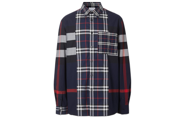 Order Burberry Patchwork Check Baju Lengan Panjang Navy 80256151
