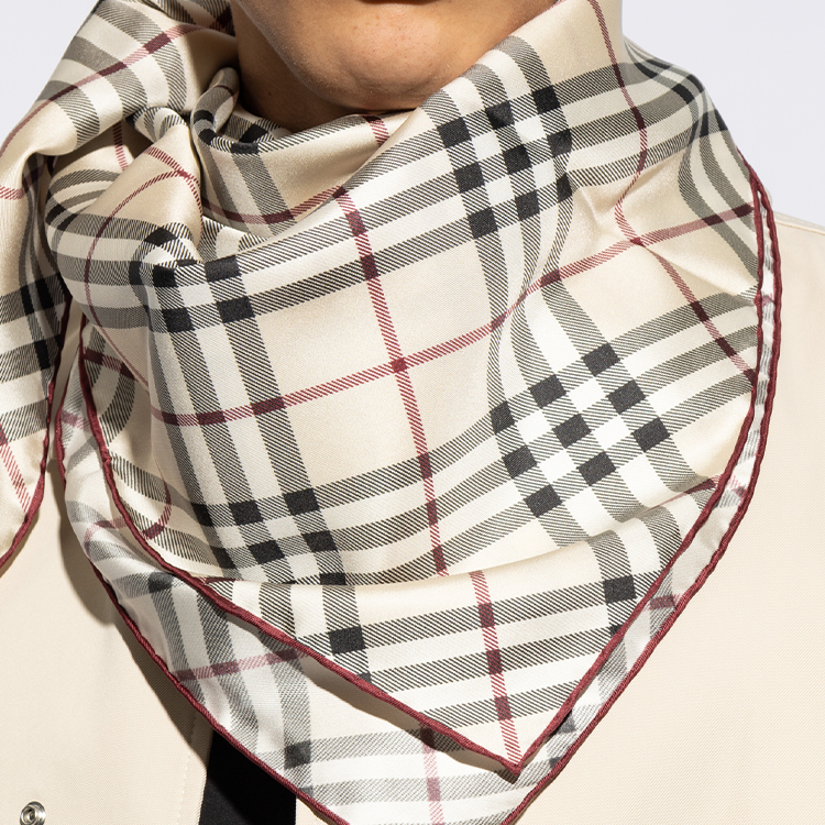 Burberry Pattern Design 100% Silk Scarf Unisex White 80952231 圖 4
