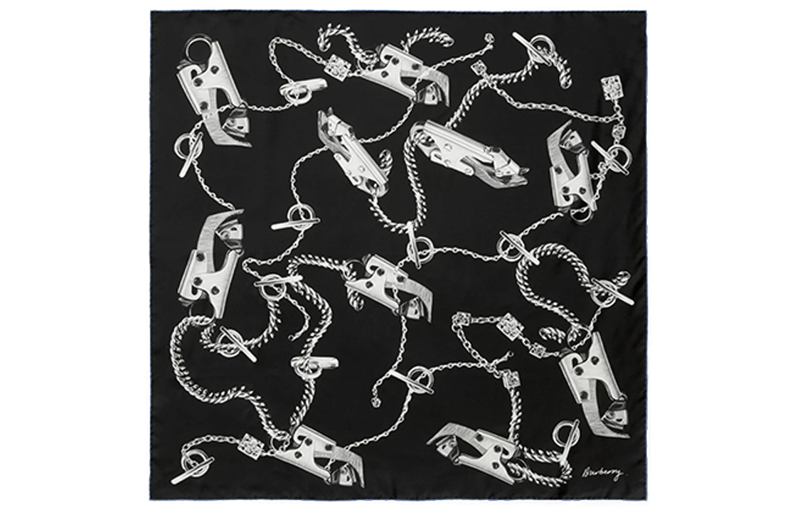 Burberry Pattern Print Silk Scarf Unisex Couple's Edition in Black. 80877651 圖 3